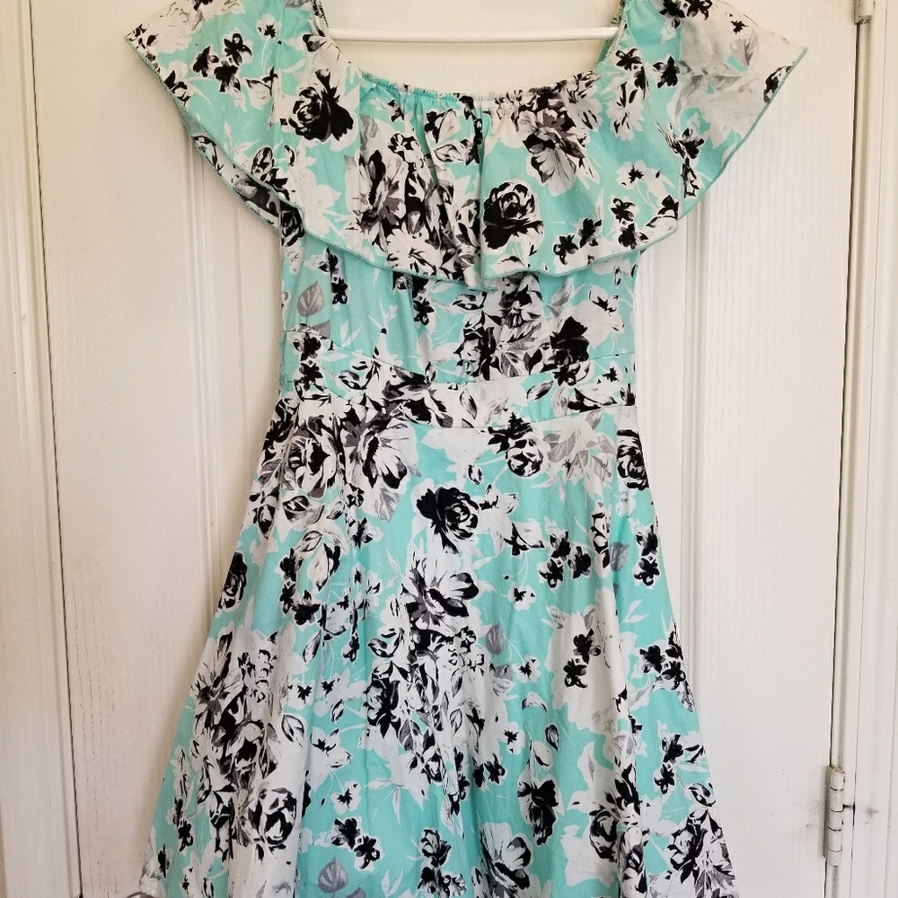 Black, blue and white dress